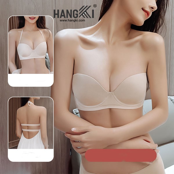 Áo ngực quây màu be không dây có dây cài tháo rời thương hiệu Hangki cho nữ