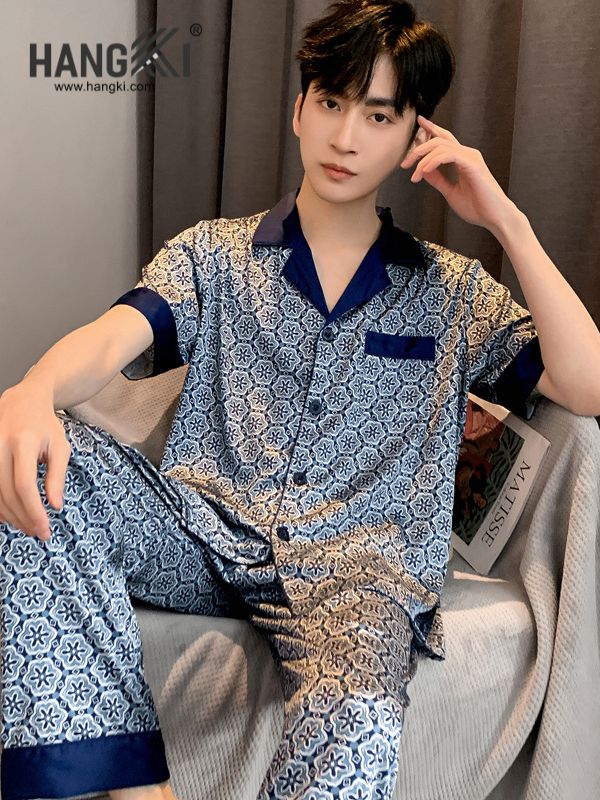 TC05 - Đồ Ngủ Pijama Nam Tay Cộc Quần Dài Lụa