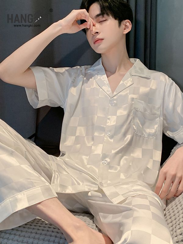 TC08 - Đồ Ngủ Pijama Nam Tay Cộc Quần Dài Lụa