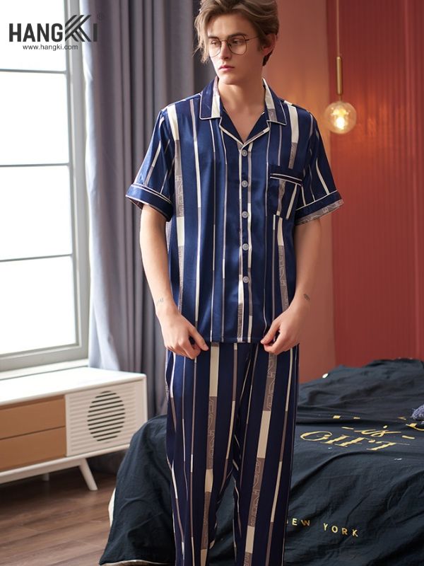 TC09 - Đồ Ngủ Pijama Nam Tay Cộc Quần Dài Lụa