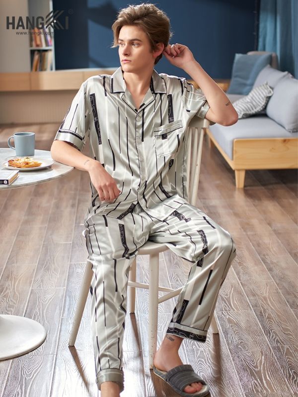 TC09 - Đồ Ngủ Pijama Nam Tay Cộc Quần Dài Lụa