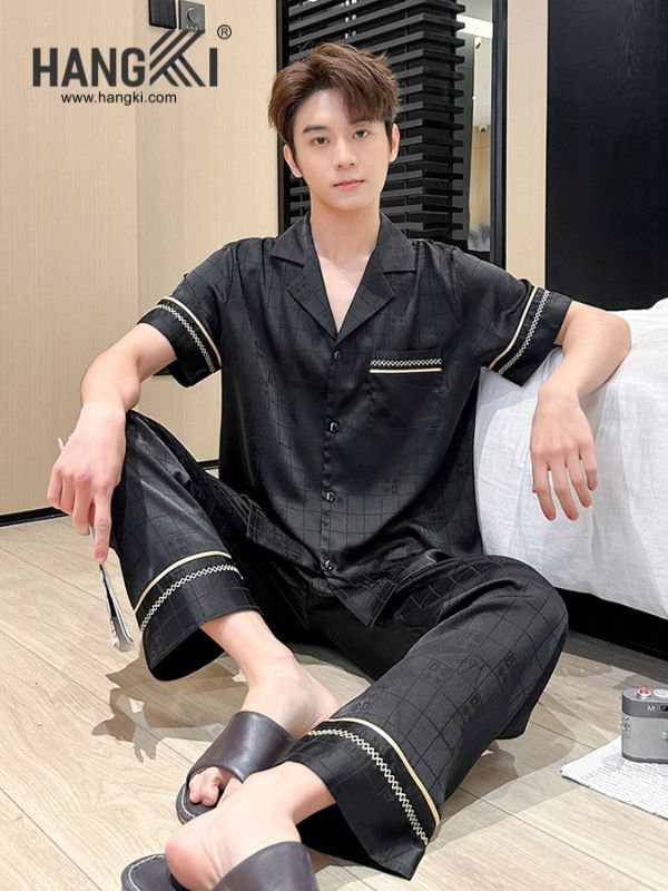 TC104 - Đồ Ngủ Pijama Nam Tay Cộc Quần Dài Lụa