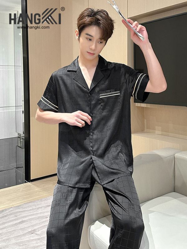TC104 - Đồ Ngủ Pijama Nam Tay Cộc Quần Dài Lụa