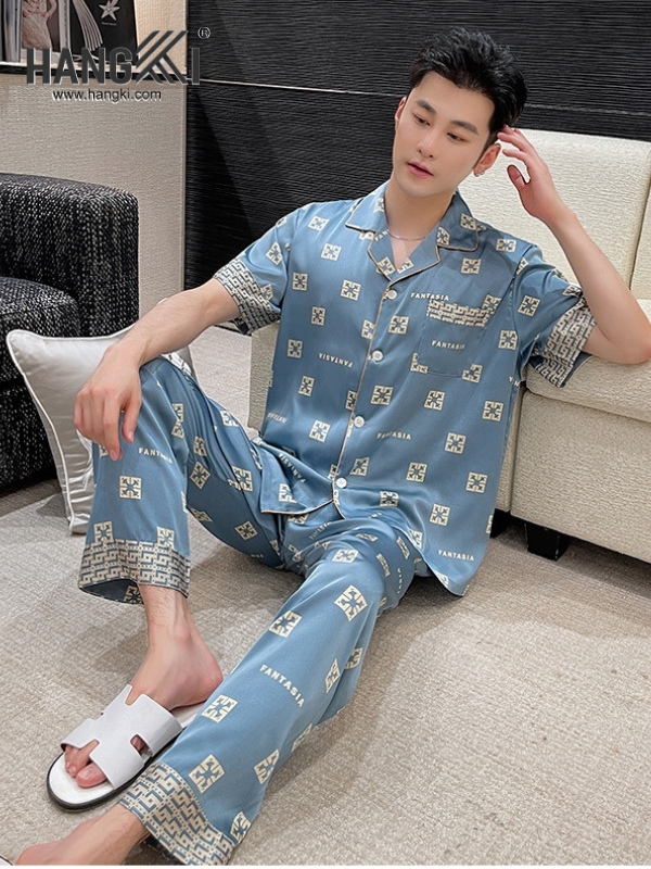 TC105 - Đồ Ngủ Pijama Nam Tay Cộc Quần Dài Lụa