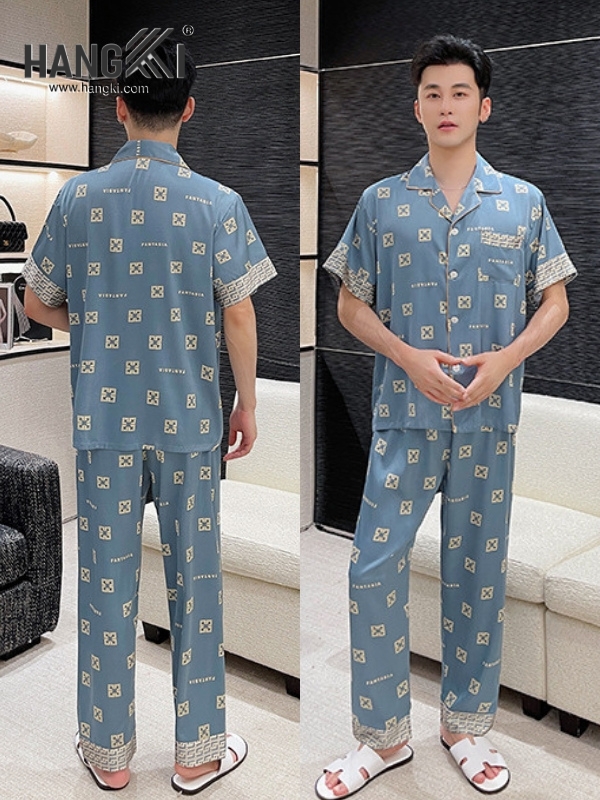 TC105 - Đồ Ngủ Pijama Nam Tay Cộc Quần Dài Lụa