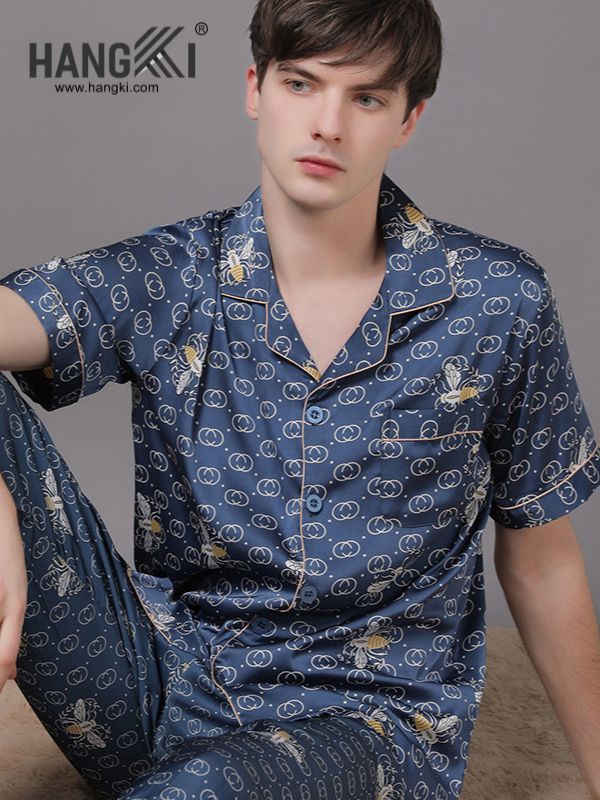 TC112 - Đồ Ngủ Pijama Nam Tay Cộc Quần Dài Lụa