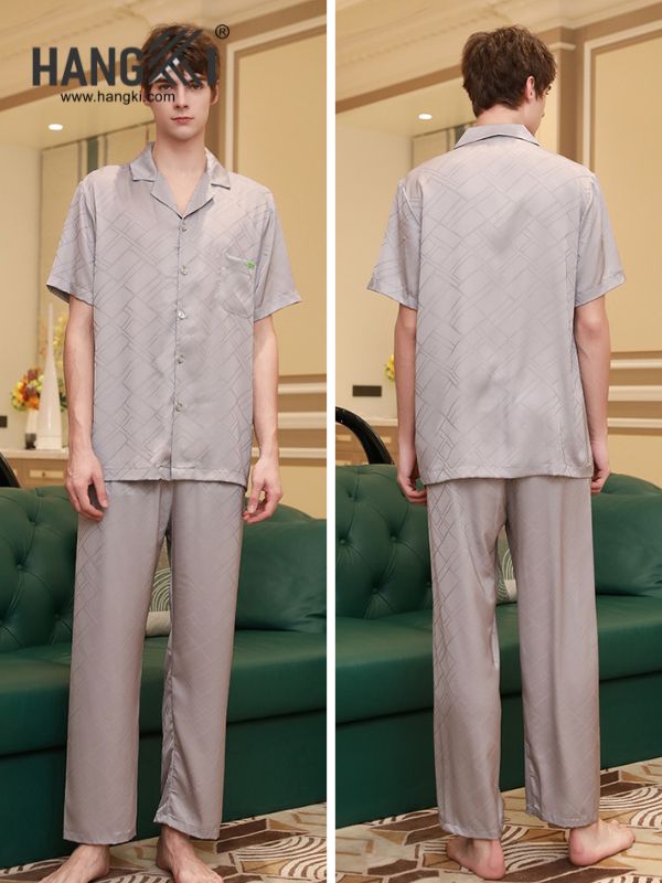 TC116 - Đồ Ngủ Pijama Nam Tay Cộc Quần Dài Lụa