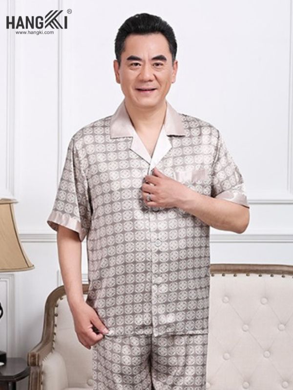 TC12 - Đồ Ngủ Pijama Nam Tay Cộc Quần Dài Lụa