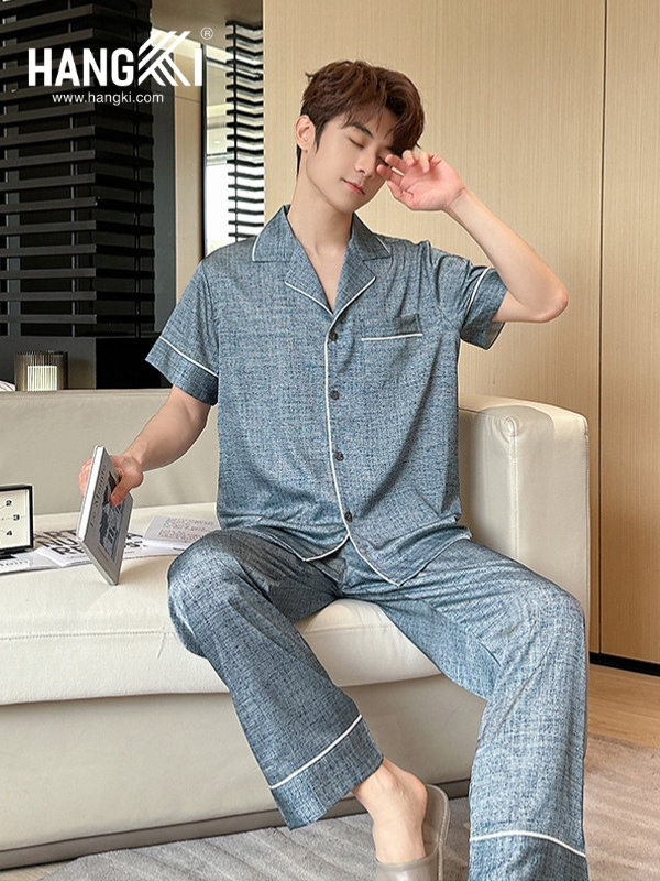 TC120 - Đồ Ngủ Pijama Nam Tay Cộc Quần Dài Lụa