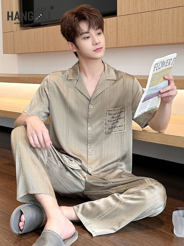 TC121 - Đồ Ngủ Pijama Nam Tay Cộc Quần Dài Lụa