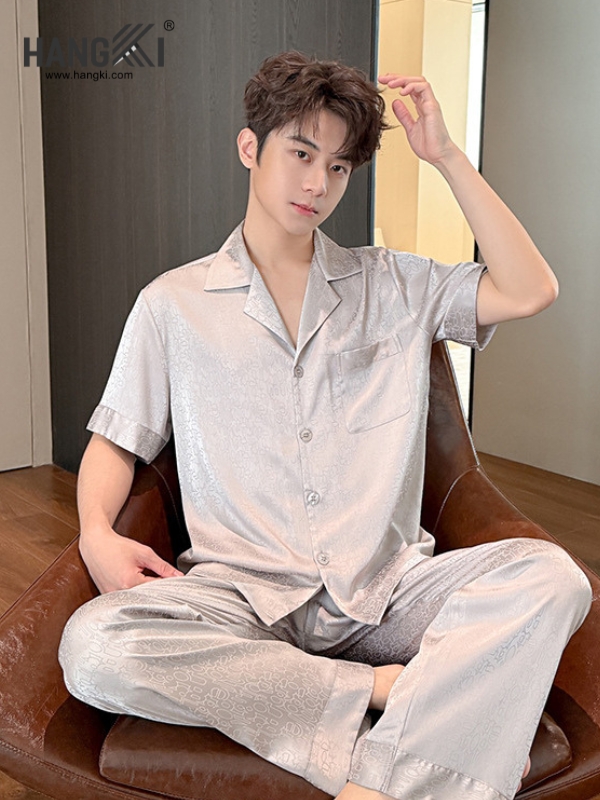 TC123 - Đồ Ngủ Pijama Nam Tay Cộc Quần Dài Lụa