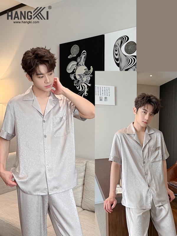 TC123 - Đồ Ngủ Pijama Nam Tay Cộc Quần Dài Lụa