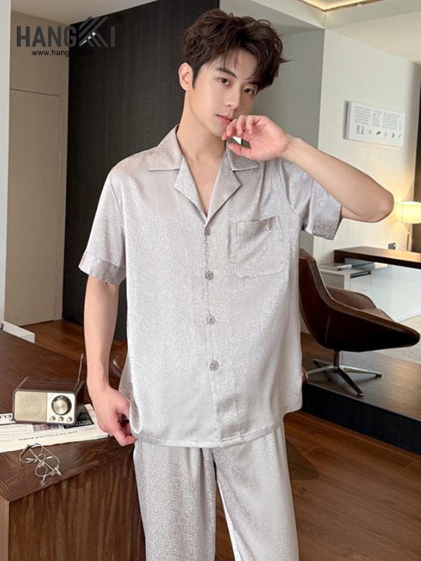 TC123 - Đồ Ngủ Pijama Nam Tay Cộc Quần Dài Lụa