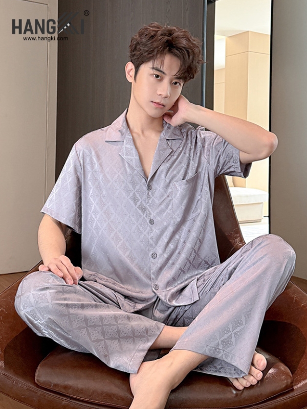 TC124 - Đồ Ngủ Pijama Nam Tay Cộc Quần Dài Lụa