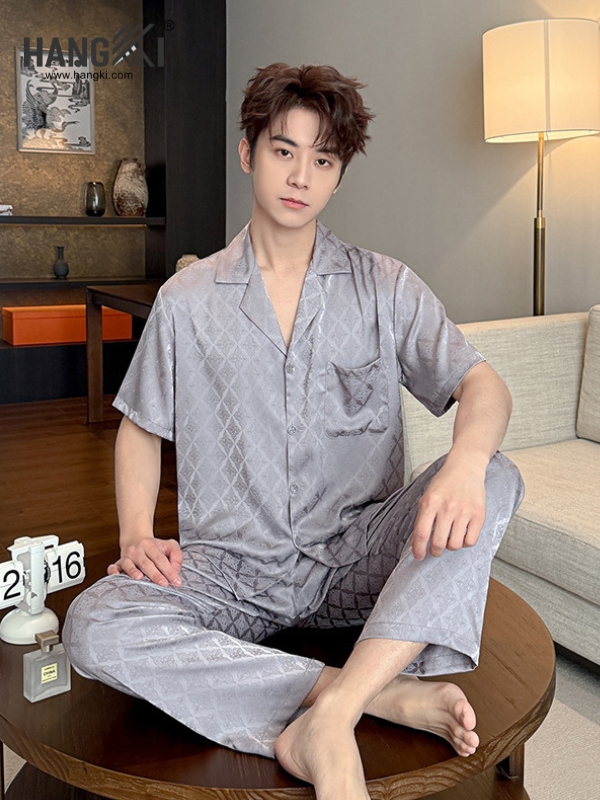 TC124 - Đồ Ngủ Pijama Nam Tay Cộc Quần Dài Lụa