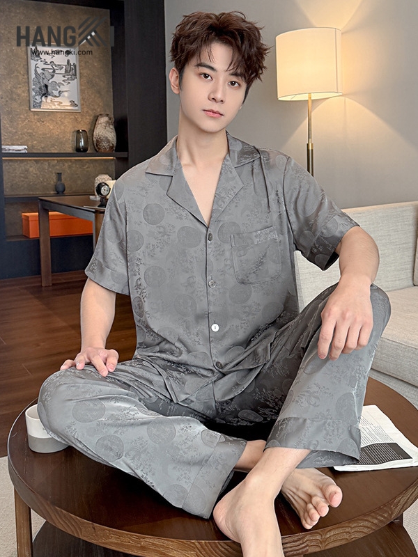 TC125 - Đồ Ngủ Pijama Nam Tay Cộc Quần Dài Lụa