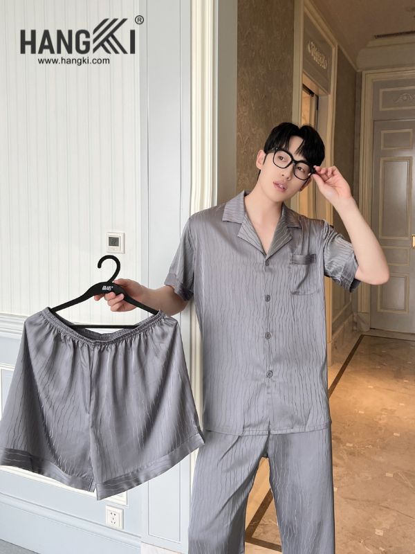 TC126 - Đồ Ngủ Pijama Nam Tay Cộc Quần Dài Lụa