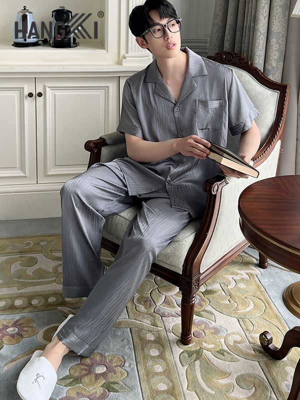 TC126 - Đồ Ngủ Pijama Nam Tay Cộc Quần Dài Lụa