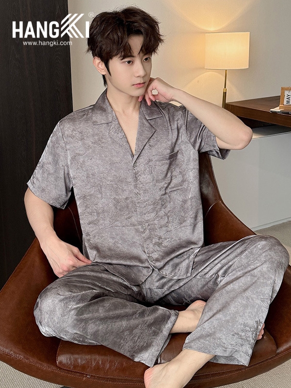 TC127 - Đồ Ngủ Pijama Nam Tay Cộc Quần Dài Lụa