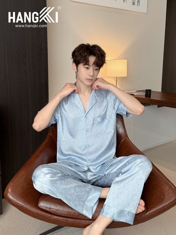 TC128 - Đồ Ngủ Pijama Nam Tay Cộc Quần Dài Lụa