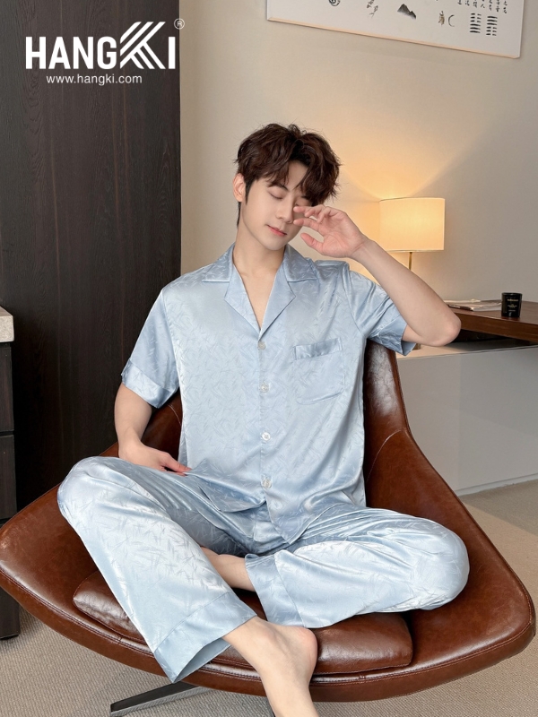 TC128 - Đồ Ngủ Pijama Nam Tay Cộc Quần Dài Lụa