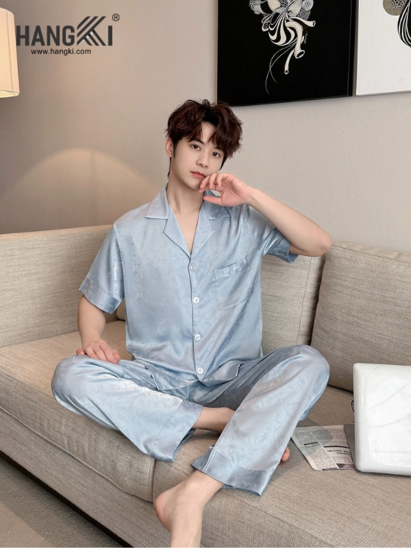 TC128 - Đồ Ngủ Pijama Nam Tay Cộc Quần Dài Lụa