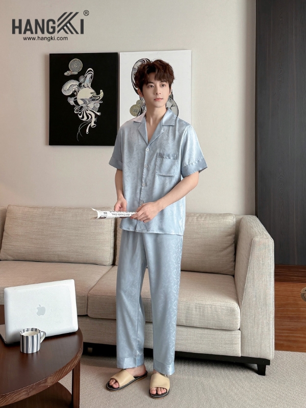 TC128 - Đồ Ngủ Pijama Nam Tay Cộc Quần Dài Lụa