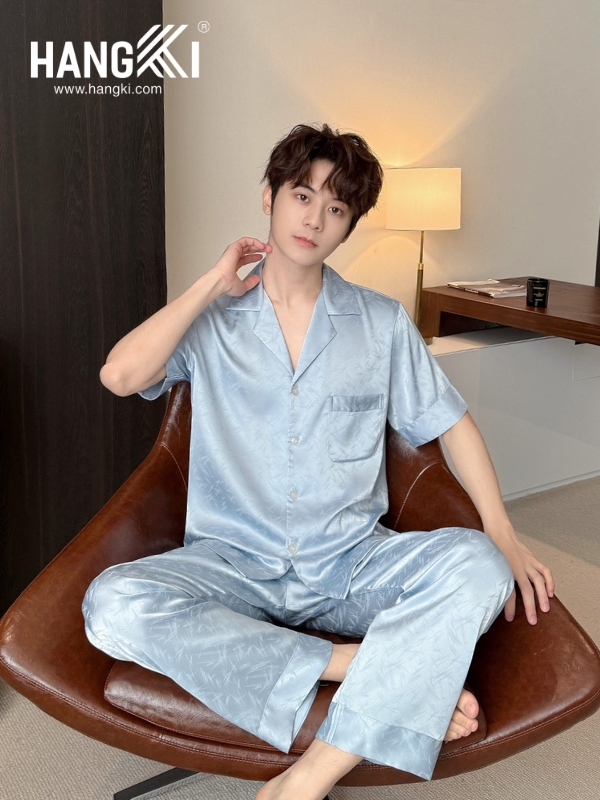 TC128 - Đồ Ngủ Pijama Nam Tay Cộc Quần Dài Lụa