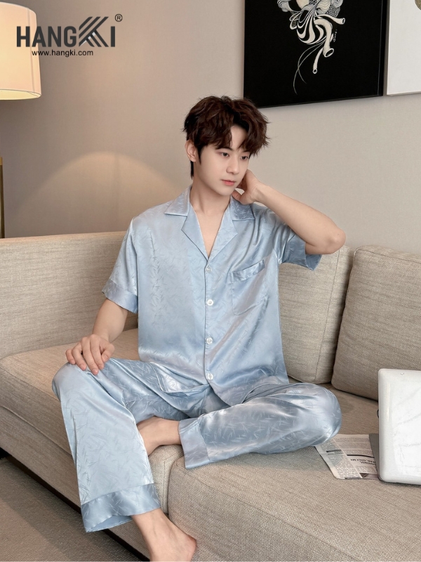 TC128 - Đồ Ngủ Pijama Nam Tay Cộc Quần Dài Lụa
