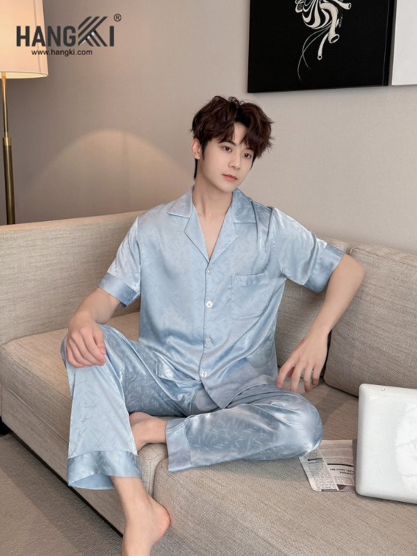 TC128 - Đồ Ngủ Pijama Nam Tay Cộc Quần Dài Lụa