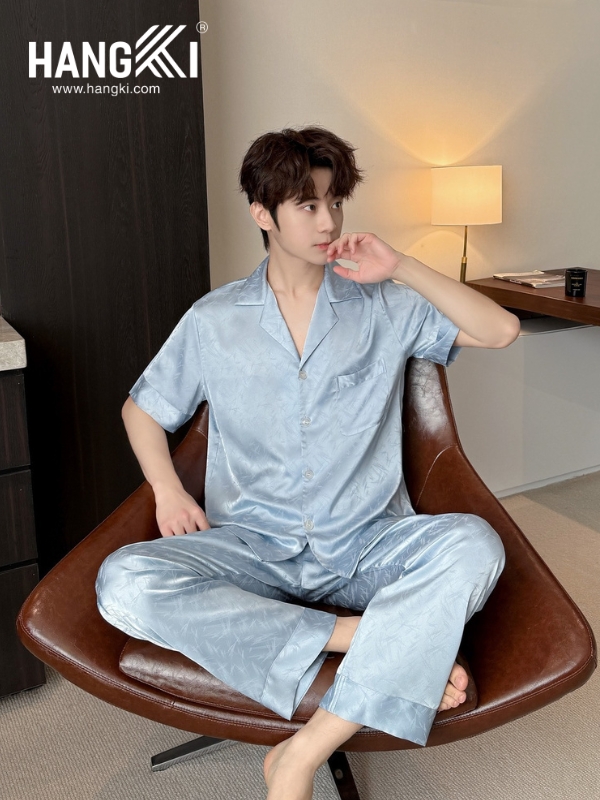 TC128 - Đồ Ngủ Pijama Nam Tay Cộc Quần Dài Lụa