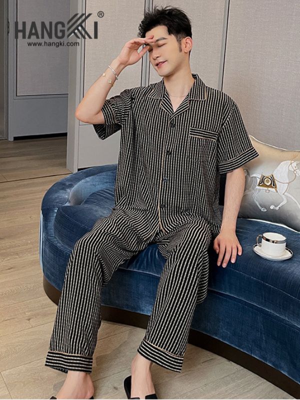 TC129 - Đồ Ngủ Pijama Nam Tay Cộc Quần Dài Lụa