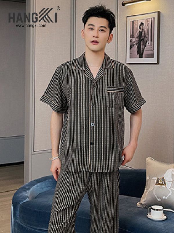 TC129 - Đồ Ngủ Pijama Nam Tay Cộc Quần Dài Lụa