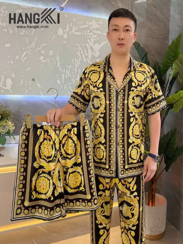 TC132 - Đồ Ngủ Pijama Nam Tay Cộc Quần Dài Lụa