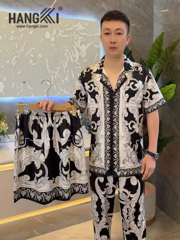 TC132 - Đồ Ngủ Pijama Nam Tay Cộc Quần Dài Lụa