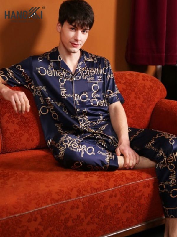 TC18 - Đồ Ngủ Pijama Nam Tay Cộc Quần Dài Lụa