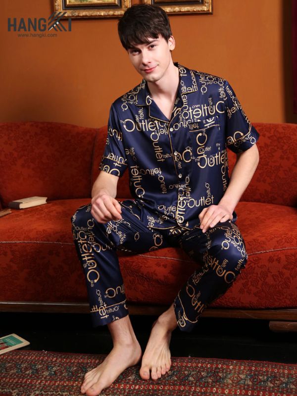 TC18 - Đồ Ngủ Pijama Nam Tay Cộc Quần Dài Lụa