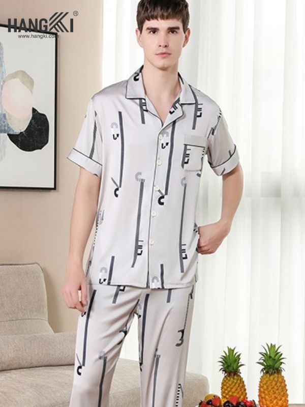 TC20 - Đồ Ngủ Pijama Nam Tay Cộc Quần Dài Lụa
