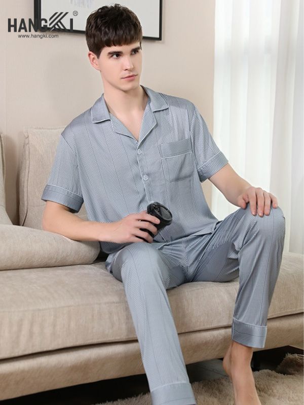 TC22 - Đồ Ngủ Pijama Nam Tay Cộc Quần Dài Lụa