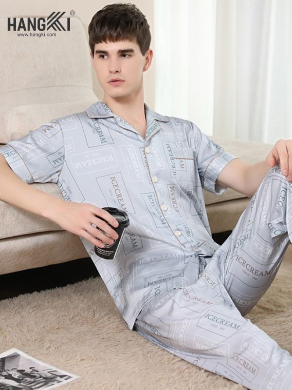 TC23 - Đồ Ngủ Pijama Nam Tay Cộc Quần Dài Lụa
