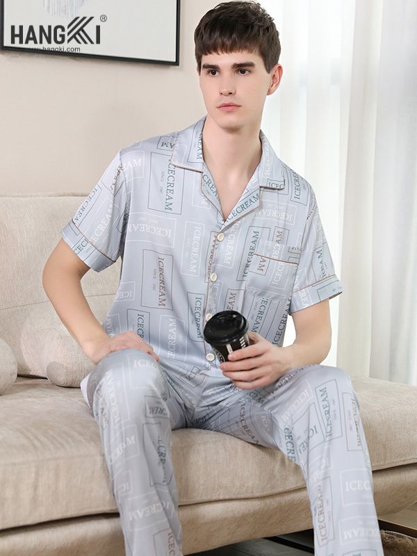 TC23 - Đồ Ngủ Pijama Nam Tay Cộc Quần Dài Lụa