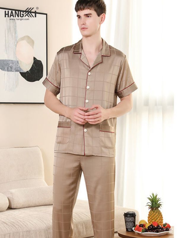 TC27 - Đồ Ngủ Pijama Nam Tay Cộc Quần Dài Lụa