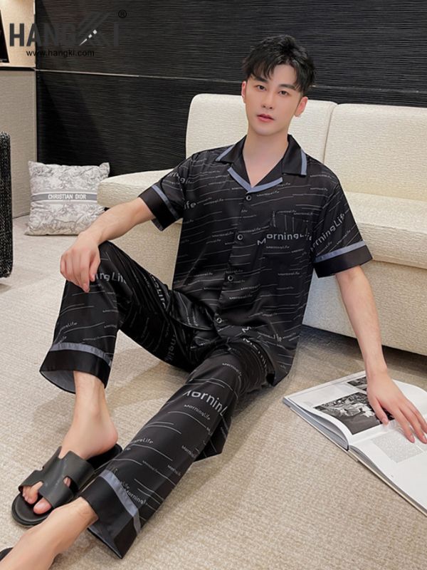 TC43 - Đồ Ngủ Pijama Nam Tay Cộc Quần Dài Lụa