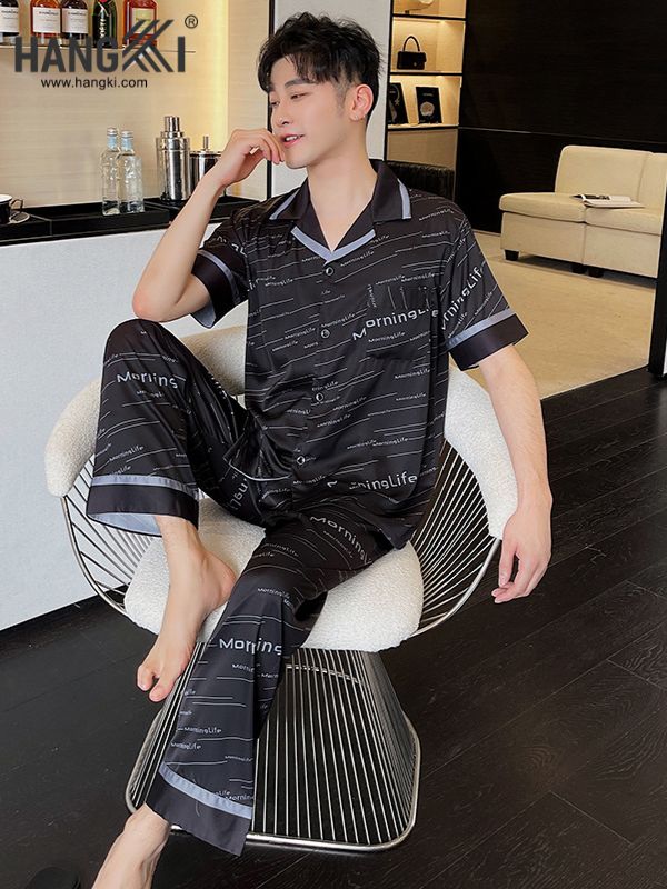 TC43 - Đồ Ngủ Pijama Nam Tay Cộc Quần Dài Lụa