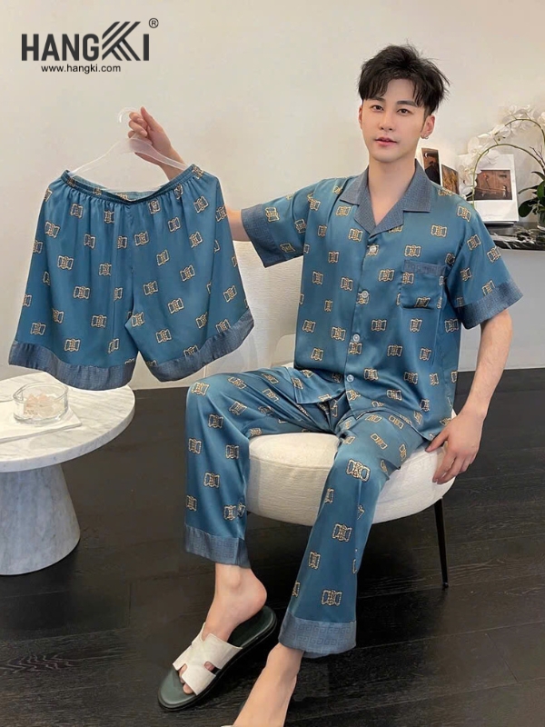 TC44 - Đồ Ngủ Pijama Nam Tay Cộc Quần Dài Lụa