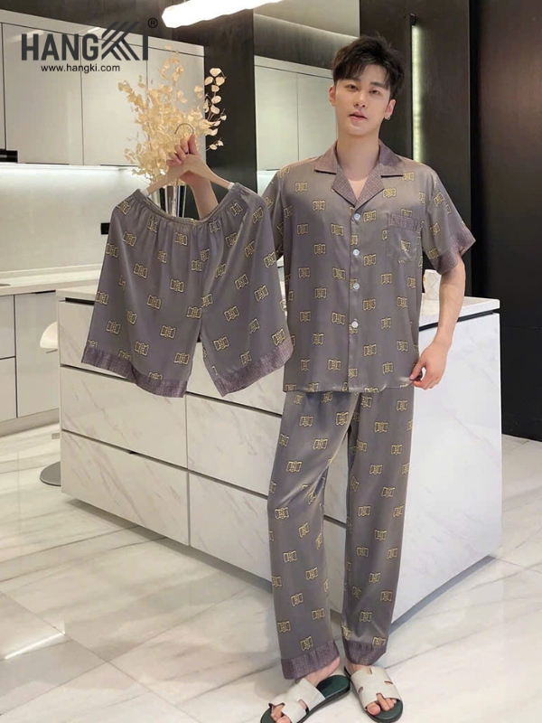 TC44 - Đồ Ngủ Pijama Nam Tay Cộc Quần Dài Lụa