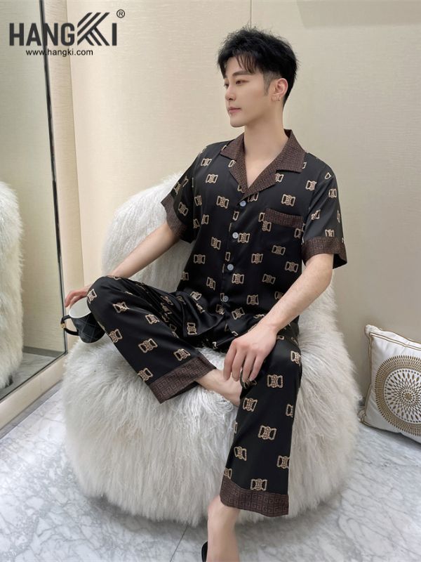 TC44 - Đồ Ngủ Pijama Nam Tay Cộc Quần Dài Lụa