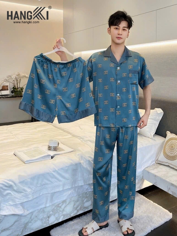 TC44 - Đồ Ngủ Pijama Nam Tay Cộc Quần Dài Lụa
