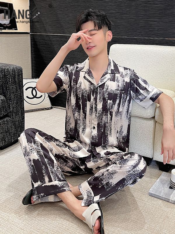 TC47 - Đồ Ngủ Pijama Nam Tay Cộc Quần Dài Lụa