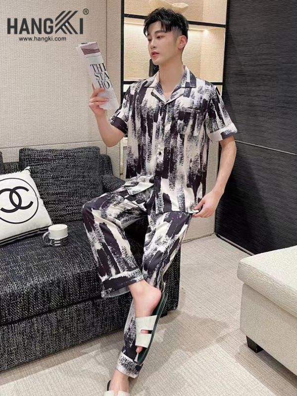 TC47 - Đồ Ngủ Pijama Nam Tay Cộc Quần Dài Lụa